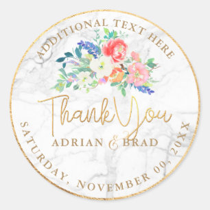 PixDezines Bloemen Waterverf Marble+Faux Gold Ronde Sticker