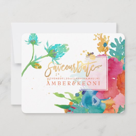 PixDezines Bloemen Waterverf/Pansies/bewaar onze d Save The Date (Voorkant)