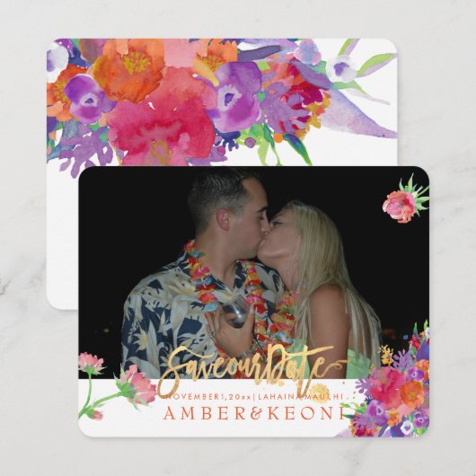 PixDezines Bloemen Waterverf/Pansies/bewaar onze d Save The Date (Voorkant / Achterkant)