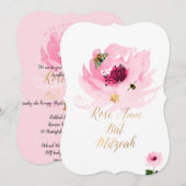 PixDezines Bloemen Waterverf/Pioenen/Bat Mitzvah Kaart (Voorkant / Achterkant)