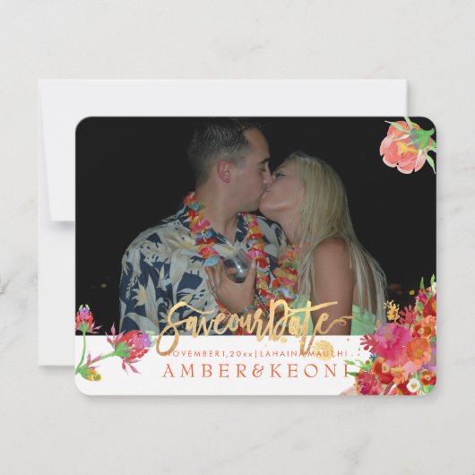 PixDezines Bloemen Waterverf/Pioenen/bewaar onze d Save The Date (Voorkant)