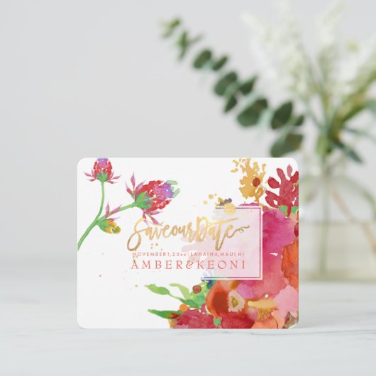 PixDezines Bloemen Waterverf/Pioenen/bewaar onze d Save The Date (Staand voorkant)