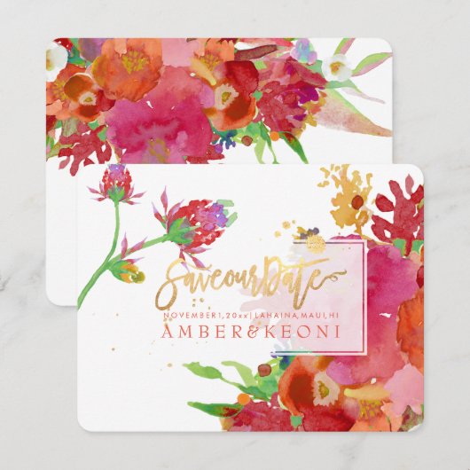 PixDezines Bloemen Waterverf/Pioenen/bewaar onze d Save The Date (Voorkant / Achterkant)