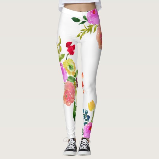 PixDezines Bloemen Waterverf/Ranunculus/Roze Leggings (Voorkant)