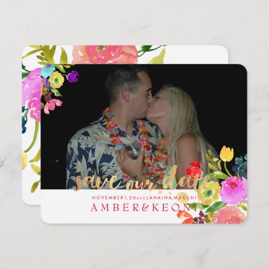 PixDezines Bloemen Waterverf/Save Onze Datum Save The Date (Voorkant / Achterkant)