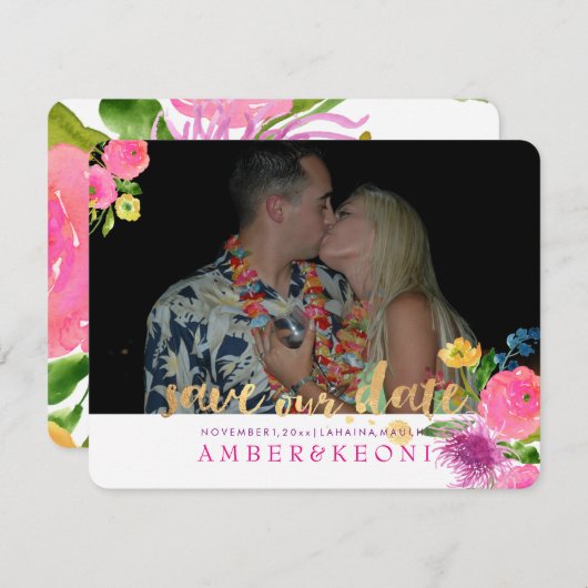 PixDezines Bloemen Waterverf/Save Onze Datum Save The Date (Voorkant / Achterkant)