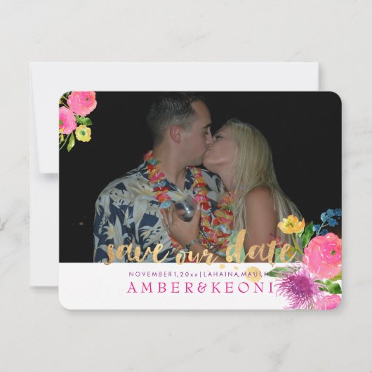 PixDezines Bloemen Waterverf/Save Onze Datum Save The Date (Voorkant)