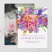 PixDezines Bloemen Waterverf Save the Date (Voorkant / Achterkant)