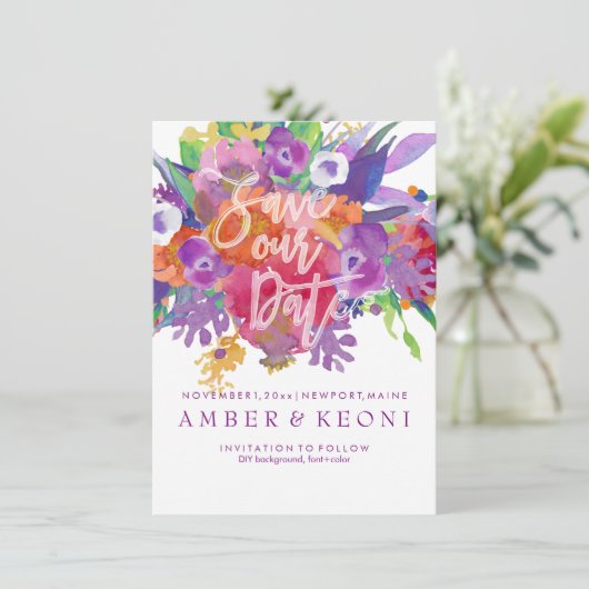 PixDezines Bloemen Waterverf Save the Date (Staand voorkant)