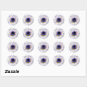 PixDezines bloemenanemonen/witte anemonen/paarse Ronde Sticker (Vel)