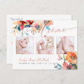 PixDezines Bloemenaquarel Babymeisje Aankondigingskaart (Voorkant / Achterkant)