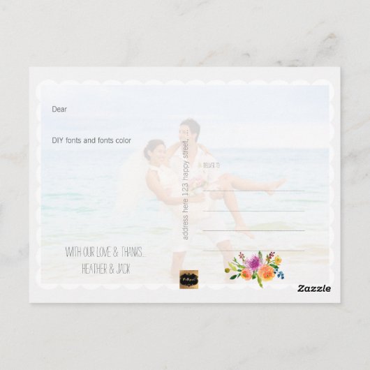 PixDezines Bloemenbruiloft Dank u Briefkaart (Achterkant)