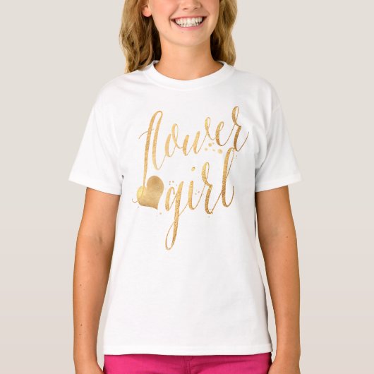 PixDezines Bloemenmeisje/Faux Roos Modern Script T-shirt (Voorkant)