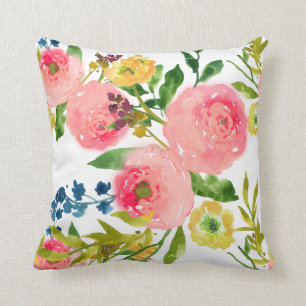 PixDezines Bloemige Waterverf/Ranunculus/Roos Kussen