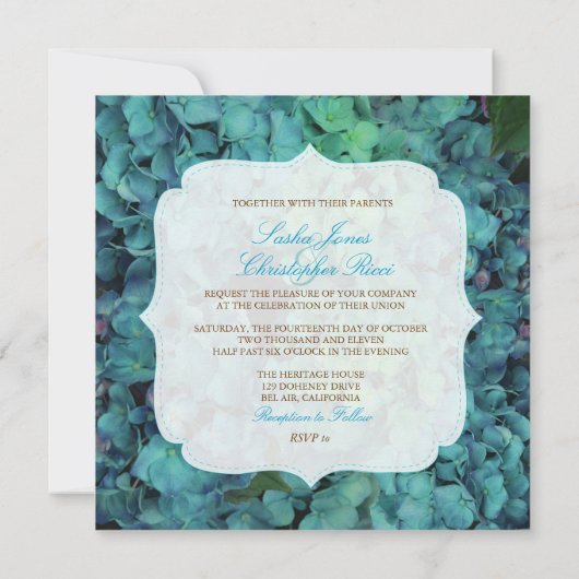 PixDezines Blue/Blauwgroen Hydrangea Kaart (Achterkant)