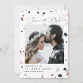 PixDezines Blue Blush Terrazzo, foto datum opslaan Kaart (Voorkant)