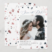 PixDezines Blue Blush Terrazzo, foto datum opslaan Kaart (Voorkant / Achterkant)