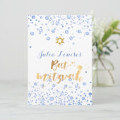 PixDezines Blue Confetti Bat Mitzvah Kaart (Staand voorkant)