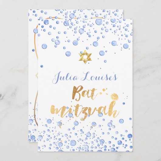 PixDezines Blue Confetti Bat Mitzvah Kaart (Voorkant / Achterkant)