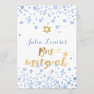 PixDezines Blue Confetti Bat Mitzvah Kaart
