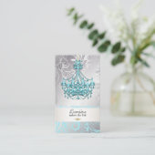PixDezines BLUE CRYSTAL CHANDELIER/DAMASK/DIY Visitekaartje (Staand voorkant)