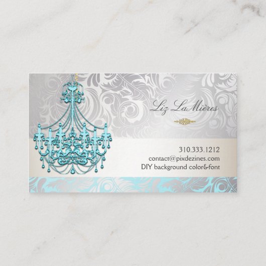 PixDezines BLUE CRYSTAL CHANDELIER/DAMASK/DIY Visitekaartje (Achterkant)