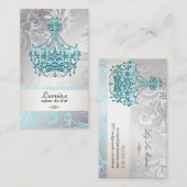 PixDezines BLUE CRYSTAL CHANDELIER/DAMASK/DIY Visitekaartje (Voorkant / Achterkant)