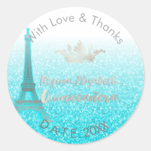 PixDezines Blue Eiffel/Sweet 15/DIY Hartelijk dank Ronde Sticker