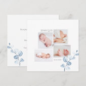 PixDezines Blue Eucalyptus Birth Notice Kaart (Voorkant / Achterkant)