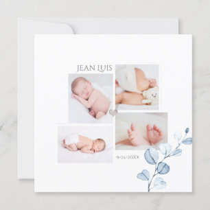 PixDezines Blue Eucalyptus Birth Notice Kaart
