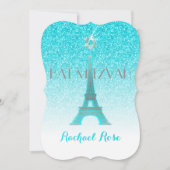 PixDezines Blue Faux Glitter Eiffeltoren/Mitswa Kaart (Voorkant)