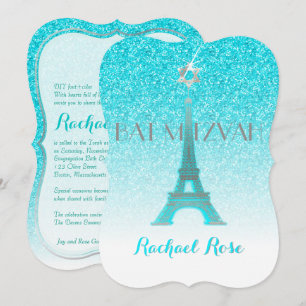 PixDezines Blue Faux Glitter Eiffeltoren/Mitswa Kaart