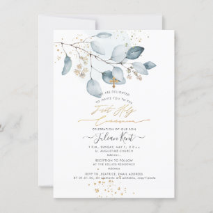 PixDezines Blue Gum Eucalyptus 1st Heilige Communi Kaart