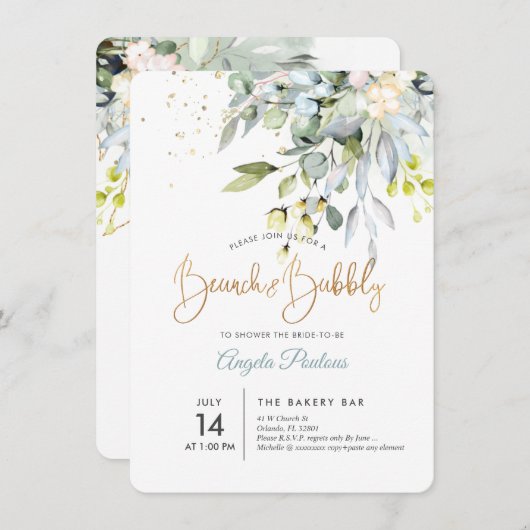 PixDezines Blue Gum Eucalyptus Brunch+Bubble Kaart (Voorkant / Achterkant)