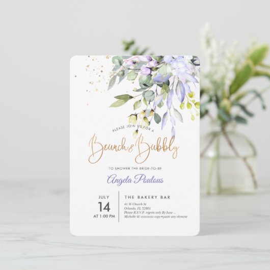 PixDezines Blue Gum Eucalyptus Brunch+Bubble Kaart (Staand voorkant)