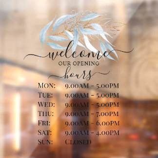 PixDezines Blue Gum Eucalyptus Spring Store Uren Raamsticker