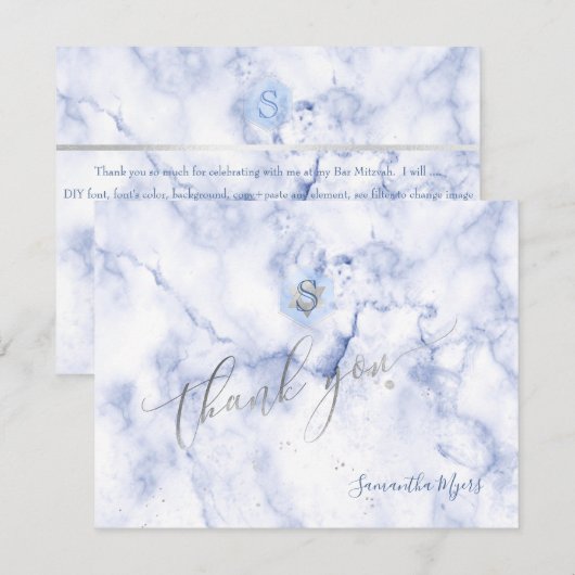 PixDezines Blue Honeycomb Mitzvah Bedankt✡ RSVP Kaartje (Voorkant / Achterkant)