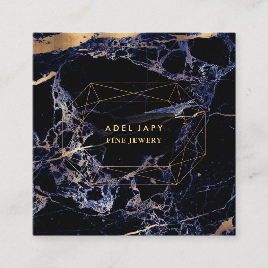 PixDezines Blue Marble+Faux Gold Gemstone Facet Vierkante Visitekaartje (Voorkant)