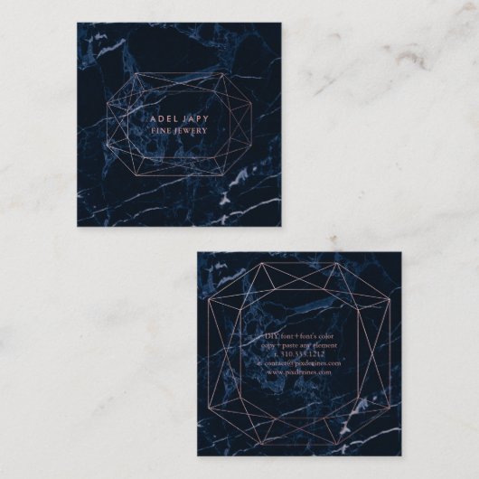 PixDezines Blue Marble+Faux Roos Gold Emerald Cut Vierkante Visitekaartje (Voorkant / Achterkant)