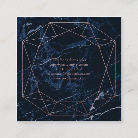 PixDezines Blue Marble+Faux Roos Gold Emerald Cut Vierkante Visitekaartje (Achterkant)