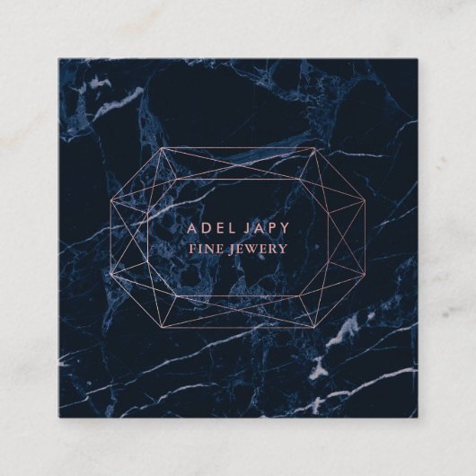 PixDezines Blue Marble+Faux Roos Gold Emerald Cut Vierkante Visitekaartje (Voorkant)