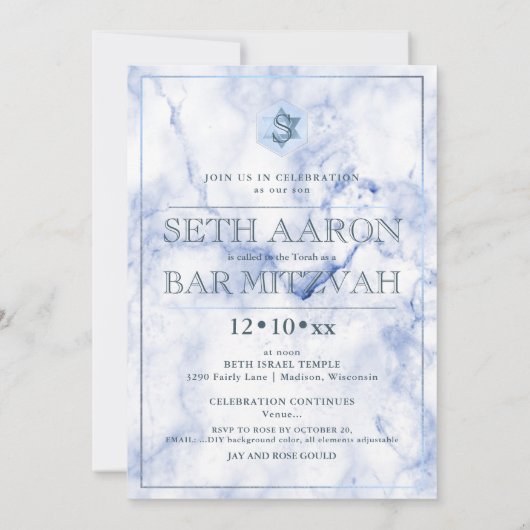 PixDezines Blue Marble Honeycomb BarMitzvah✡ Kaart (Achterkant)