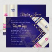 PixDezines Blue/Pink Tallits B'nai Mitzvah Kaart (Voorkant / Achterkant)