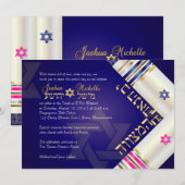 PixDezines Blue/Pink Tallits B'nai Mitzvah Kaart (Voorkant / Achterkant)