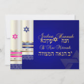 PixDezines Blue/Pink Tallits B'nai Mitzvah Kaart (Achterkant)