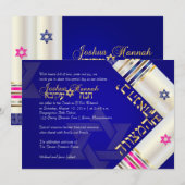 PixDezines Blue/Pink Tallits B'nai Mitzvah Kaart (Voorkant / Achterkant)