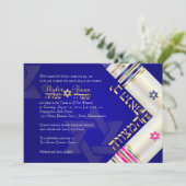 PixDezines Blue/Pink Tallits B'nai Mitzvah Kaart (Staand voorkant)