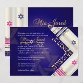 PixDezines Blue/Pink Tallits B'nai Mitzvah Kaart (Voorkant / Achterkant)