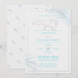 PixDezines Blue+Silver Palms, Verlovingsfeest Kaart