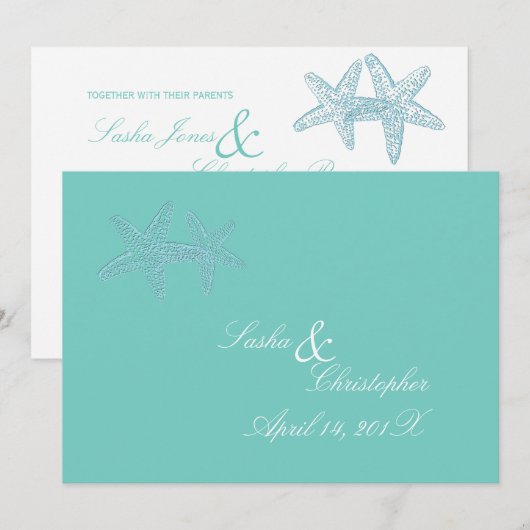 PixDezines Blue Starfish Wedding Invitations Kaart (Voorkant / Achterkant)